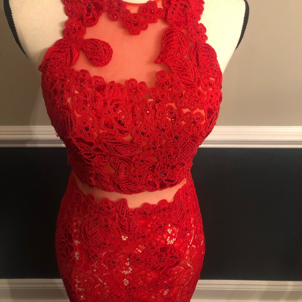 Gorgeous red beaded prom gown (worn once)